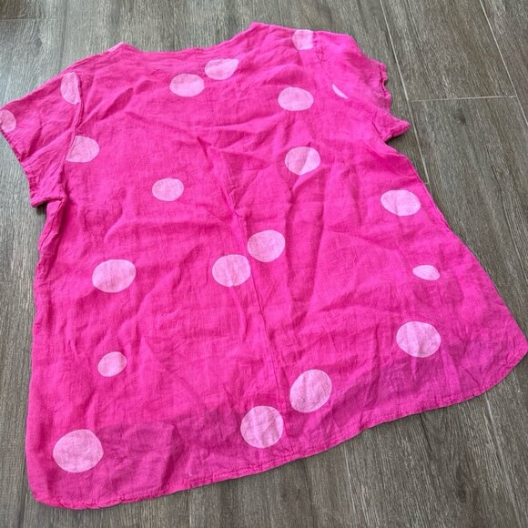 Grey Violet pink linen t-shirt big polka dot print top made in Italy shirt XL - Picture 9 of 9